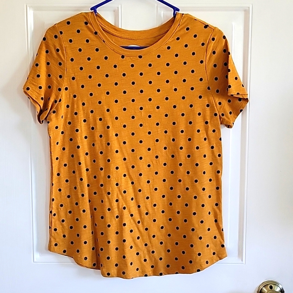 Old Navy Mustard Black Polka Dot Top
